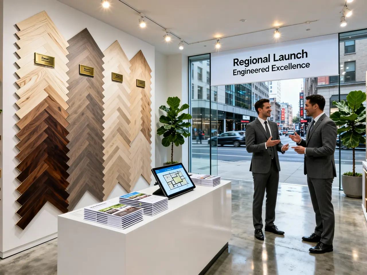 Regional dealer flooring launch program with samples and tone-based product presentation