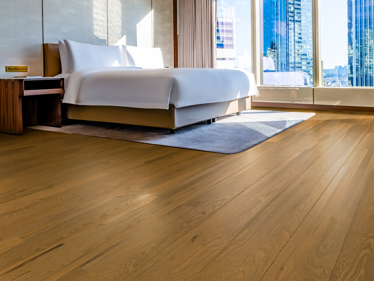 Hotel engineered wood flooring case study with consistent finish and guest-room durability support